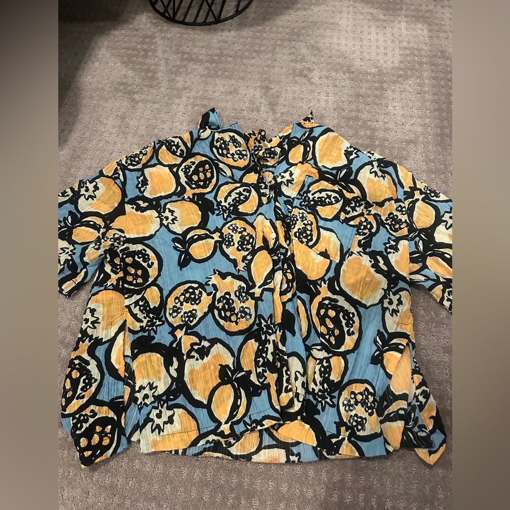 Zara button down fruit shirt in linen material size M